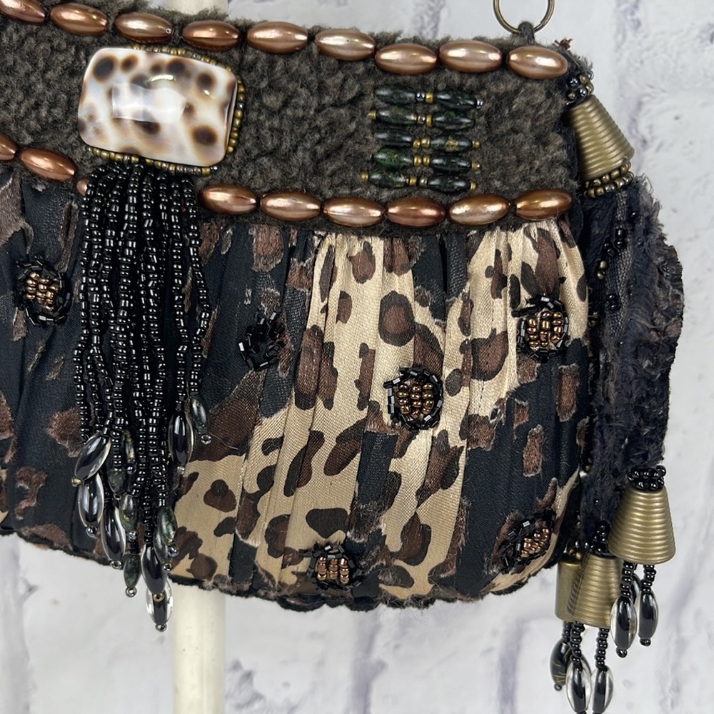 Mary Frances Crossbody Purse Pleated Beaded Embellished Animal Print Tassels - Picture 3 of 9